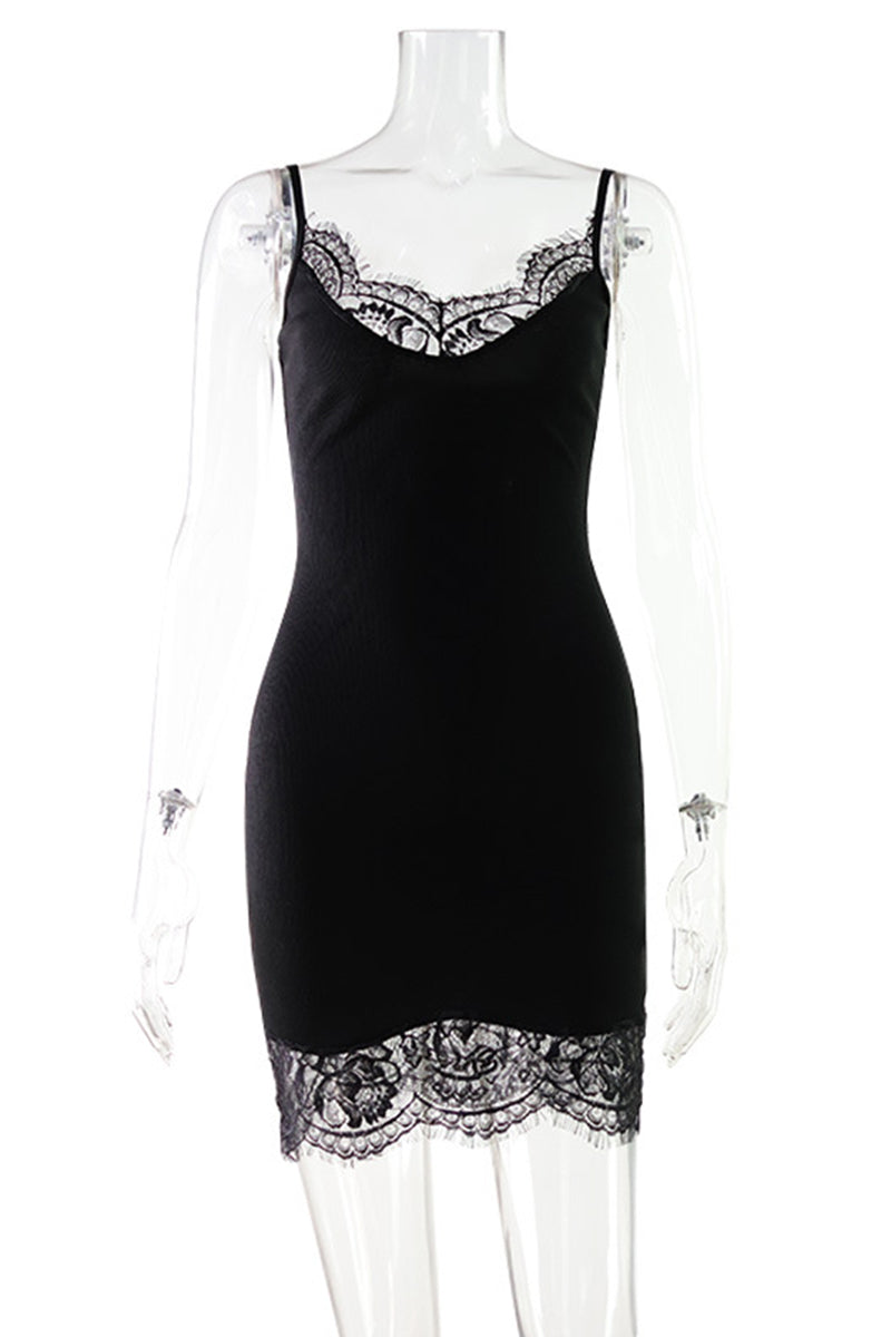 Lace Trim Sleeveless Bodycon Dress