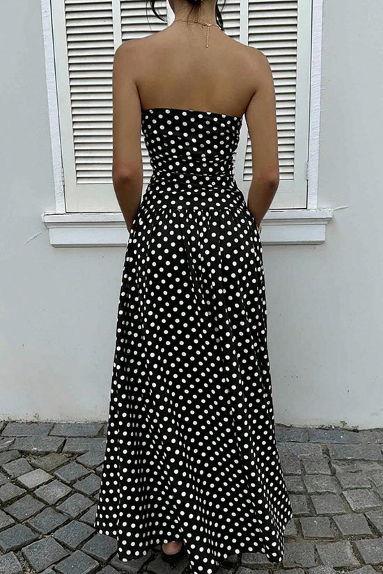 Strapless Polka Dot Casual Maxi Dress