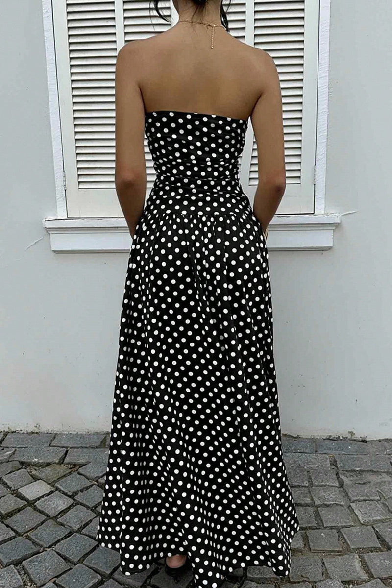 Strapless Polka Dot Casual Maxi Dress