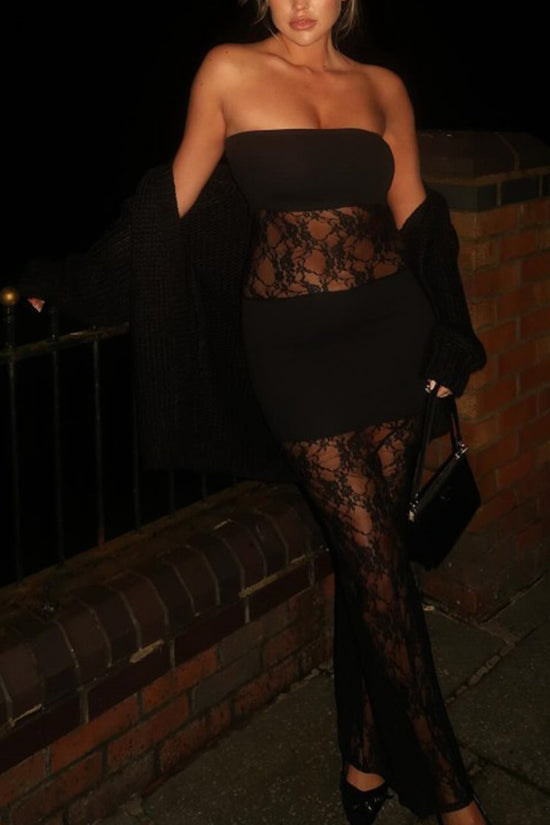 Strapless Lace Panel Bodycon Dress