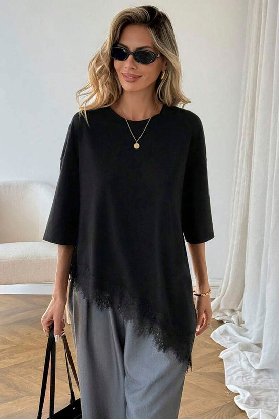 Elegant Lace Trim Loose Fit Top