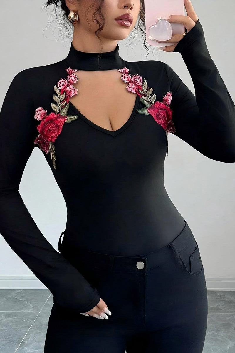 Floral High-Neck Bodycon Top