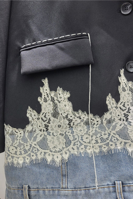 Lace Hem Denim Blazer Jacket
