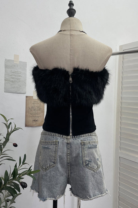 Furry Tube Strapless Camisole Top