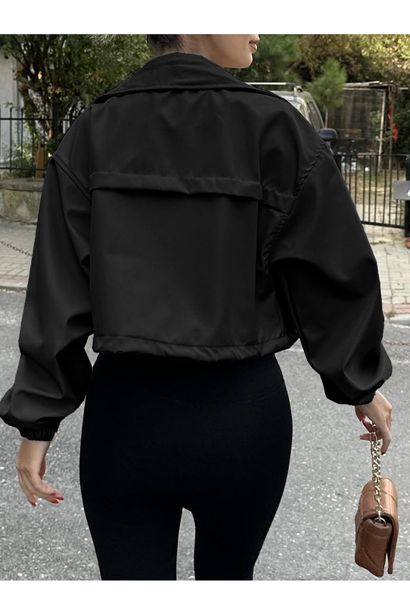 Cropped Zip-Up Drawstring Jacket