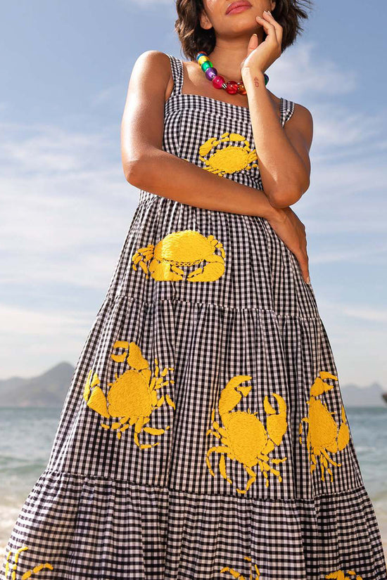 Plaid Crab Print Maxi Dress