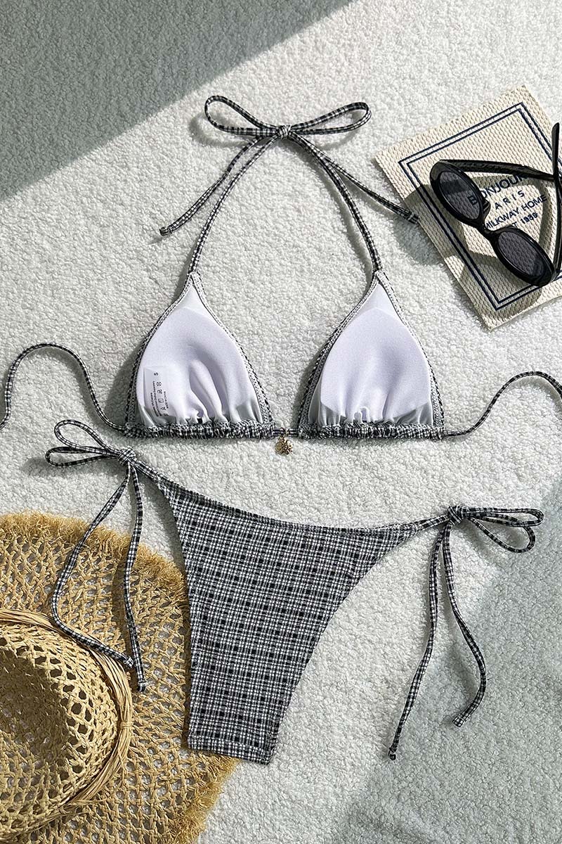 Plaid Bikini Set with Tie Details