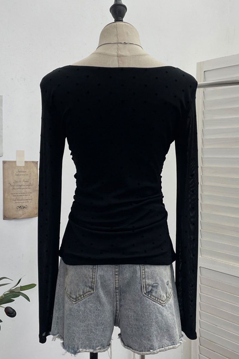 Sweetheart Ruched Long Sleeve Top