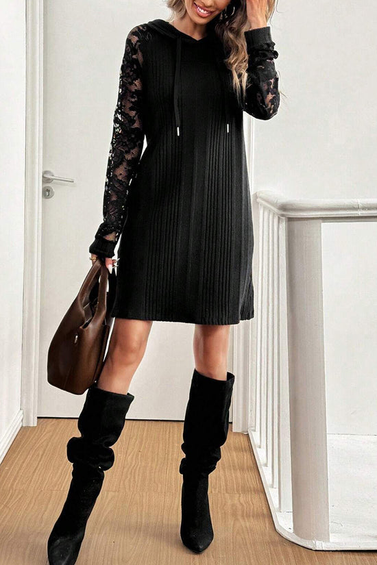 Lace Sleeve Hooded Casual Dress
