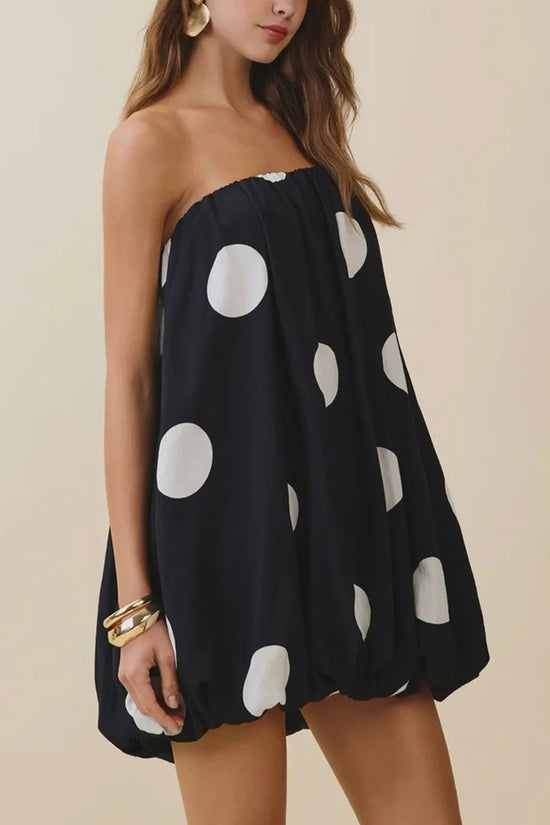 Polka Dot Strapless Casual Dress