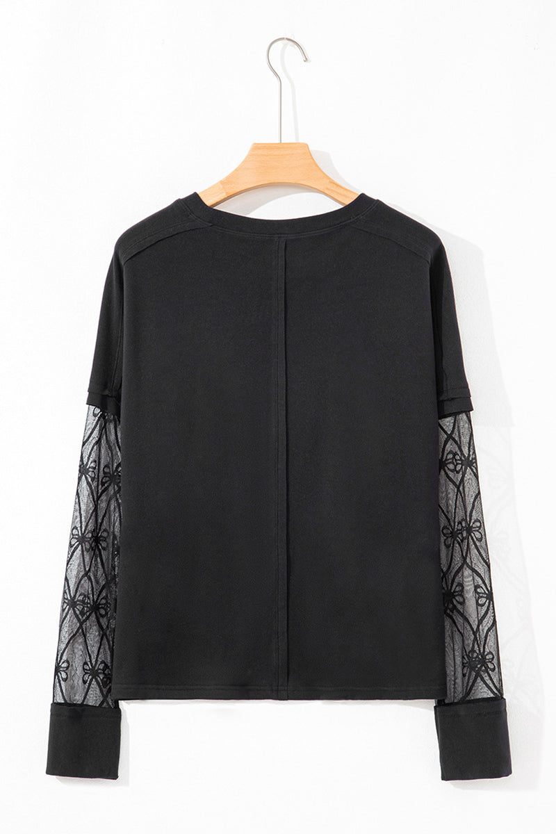 Lace Mesh Sleeve T-Shirt