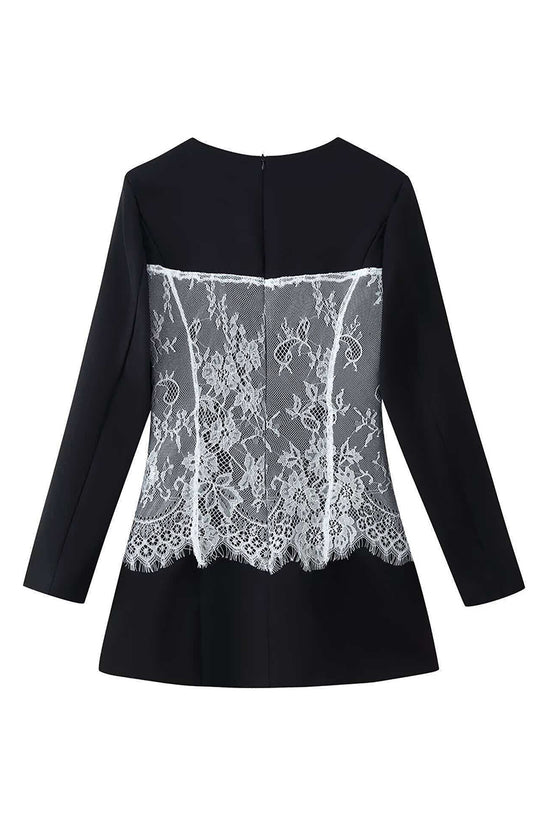 Lace Paneled Long Sleeve Casual Dress
