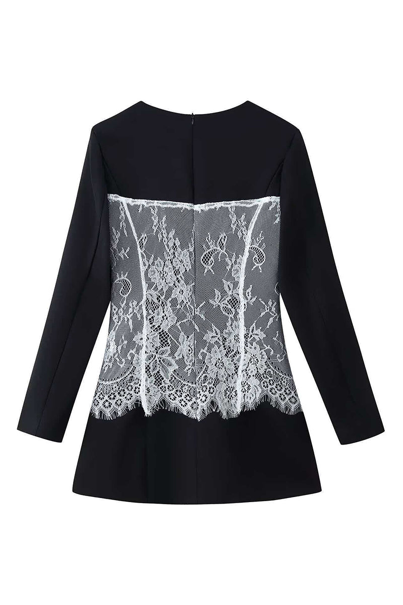 Lace Paneled Long Sleeve Casual Dress
