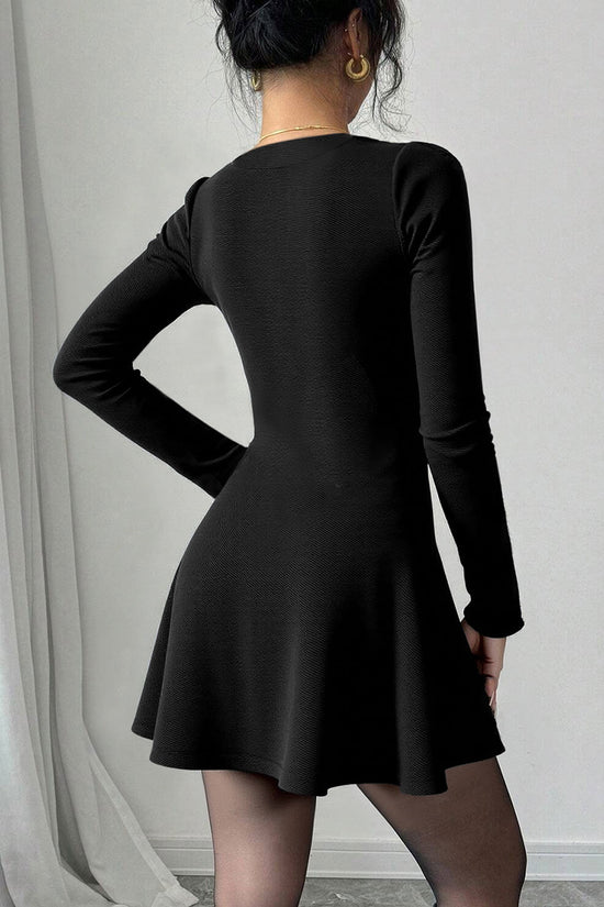 V-Neck Button Front Flared Casual Dress