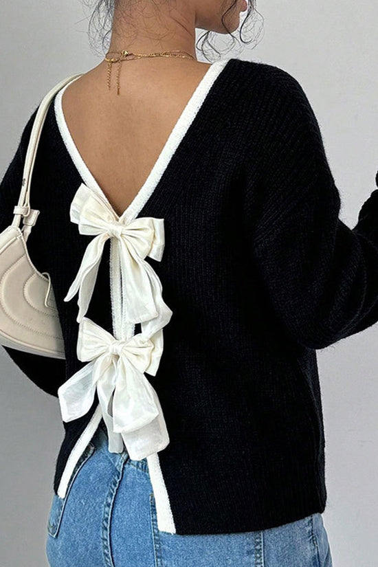 Bow Back Detail V-Neck Sweater