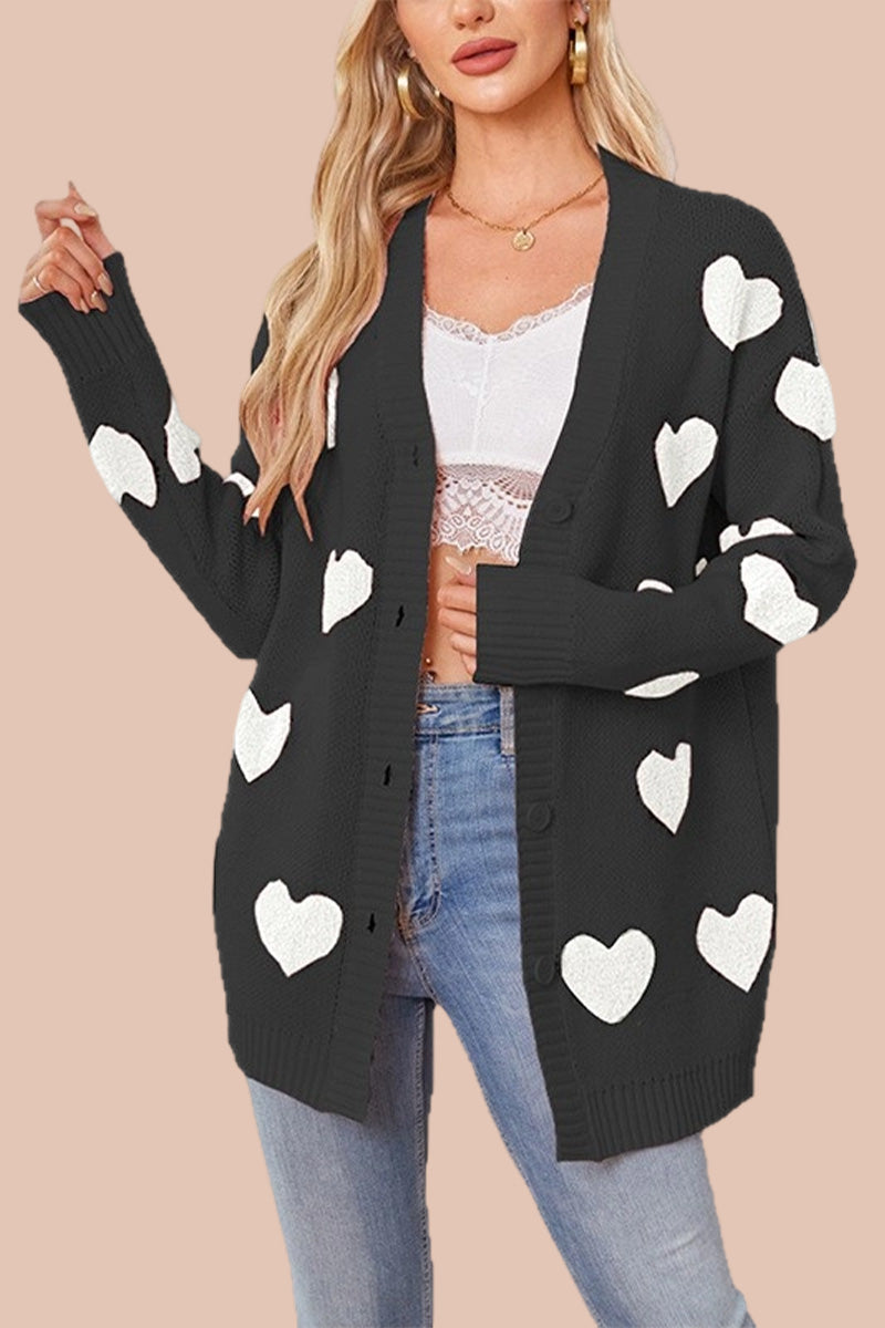 Heart Pattern Button-Up Cardigan