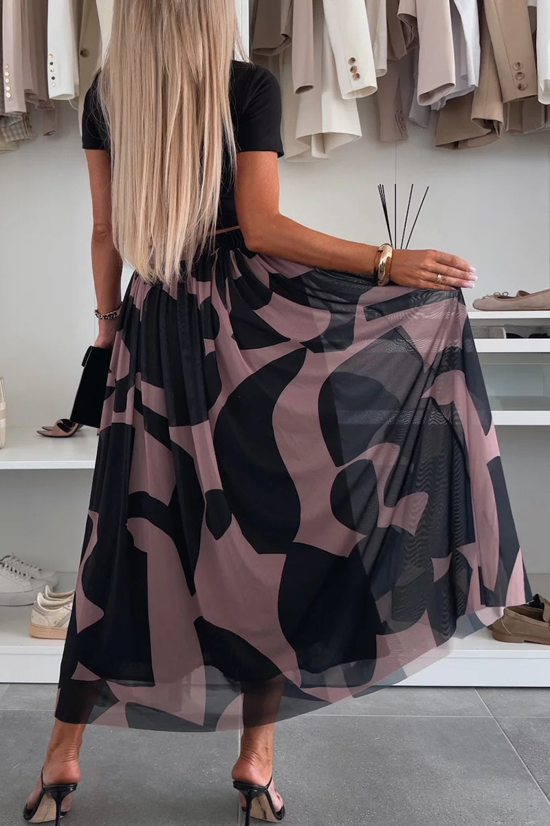 Chic Abstract Pattern Midi Skirt