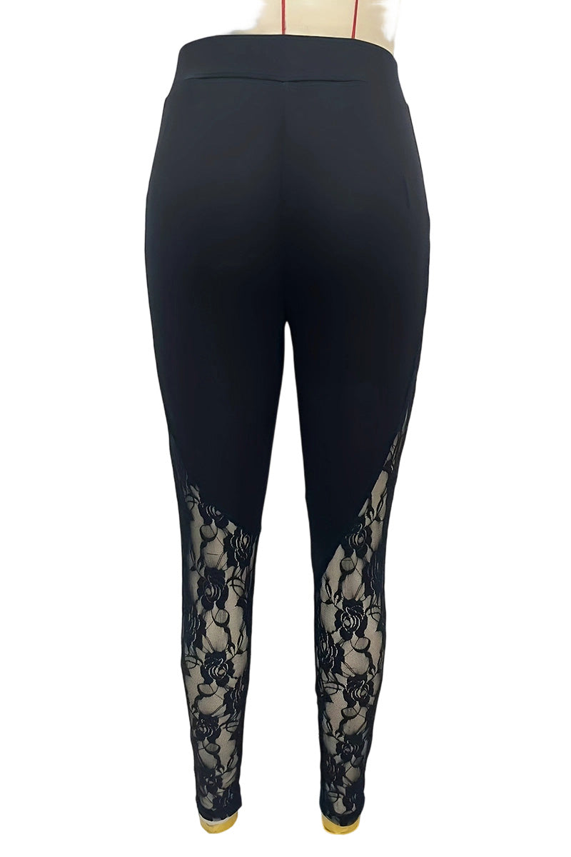 Lace Panel High-Waisted Leggings