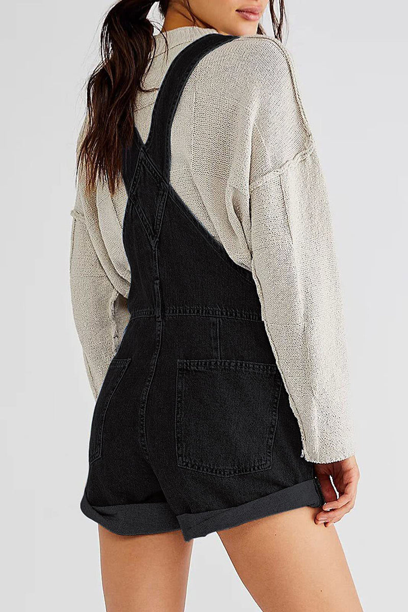 Multi-Pocket Casual Denim Romper