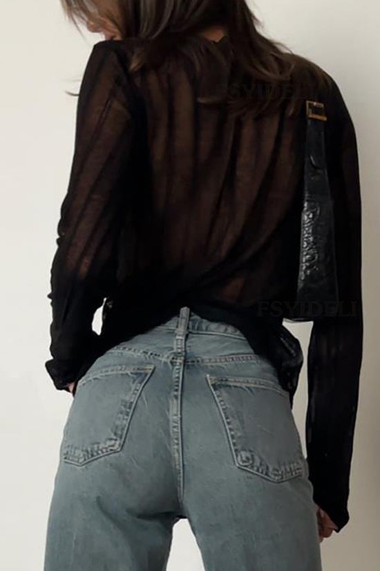 Sheer Striped Long Sleeve Top