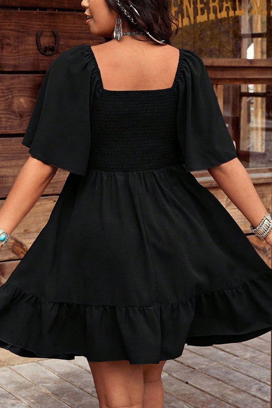Printed Buckle Neck Flowy Dress