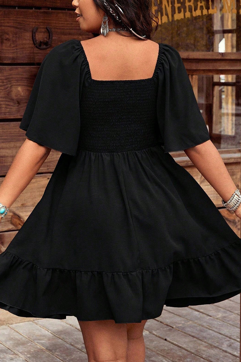 Printed Buckle Neck Flowy Dress