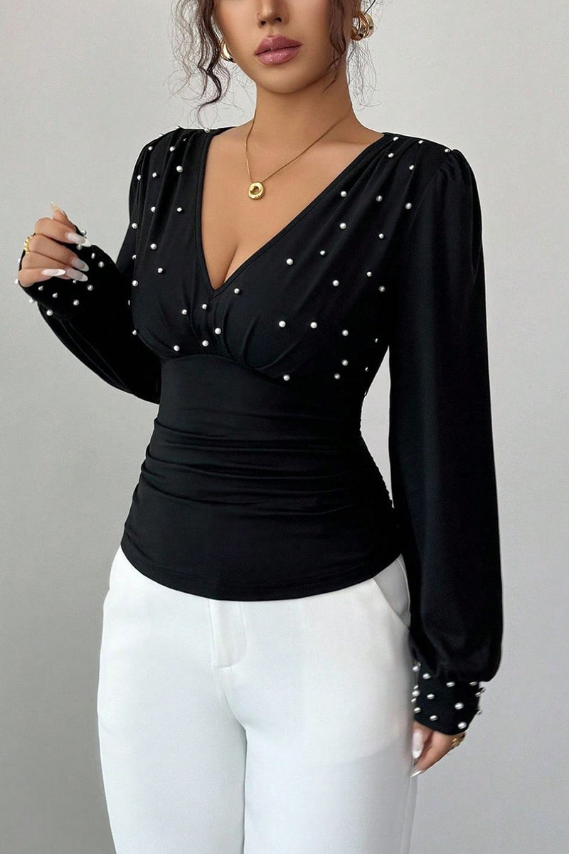 Pearl Embellished Long Sleeve Top
