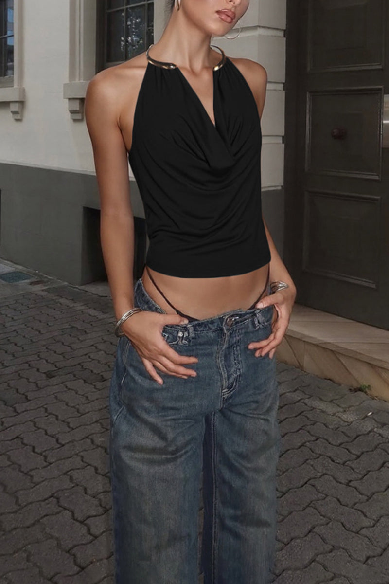 Halter Neck Drape Tank Top