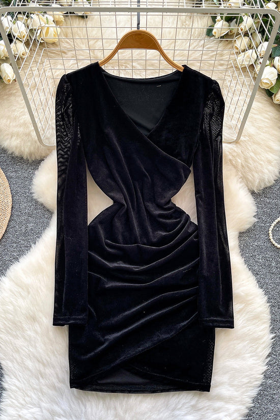 Long Sleeve Ruched Wrap Dress