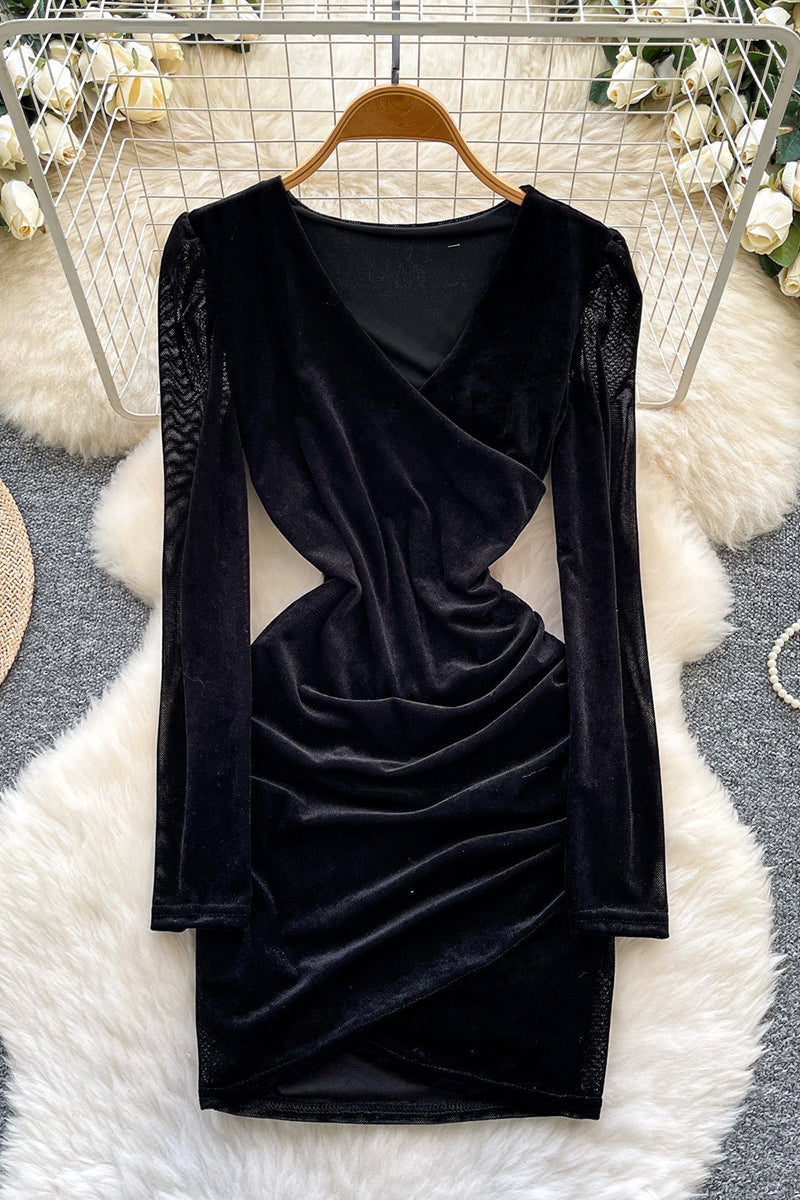 Long Sleeve Ruched Wrap Dress