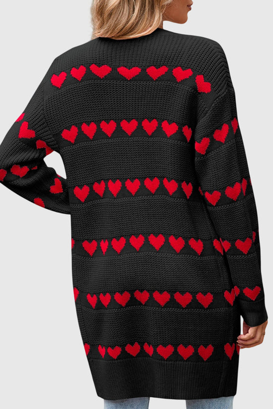 Heart Pattern Open Front Cardigan