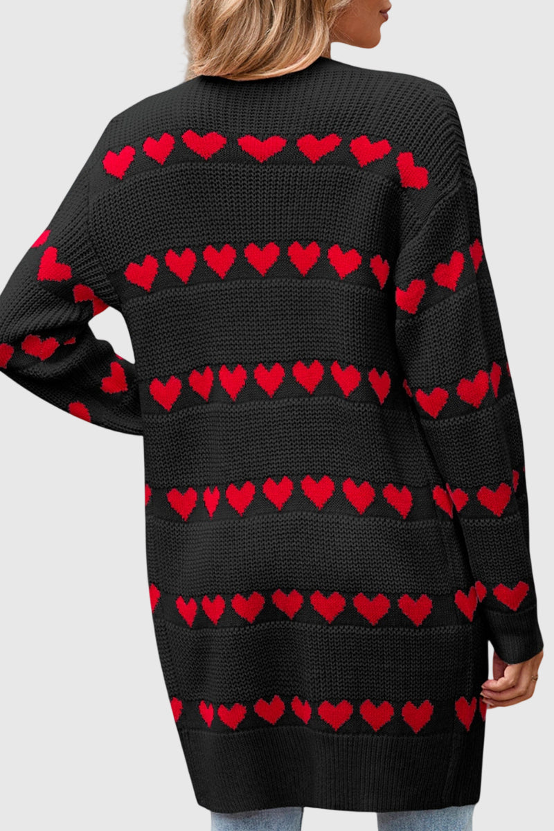 Heart Pattern Open Front Cardigan