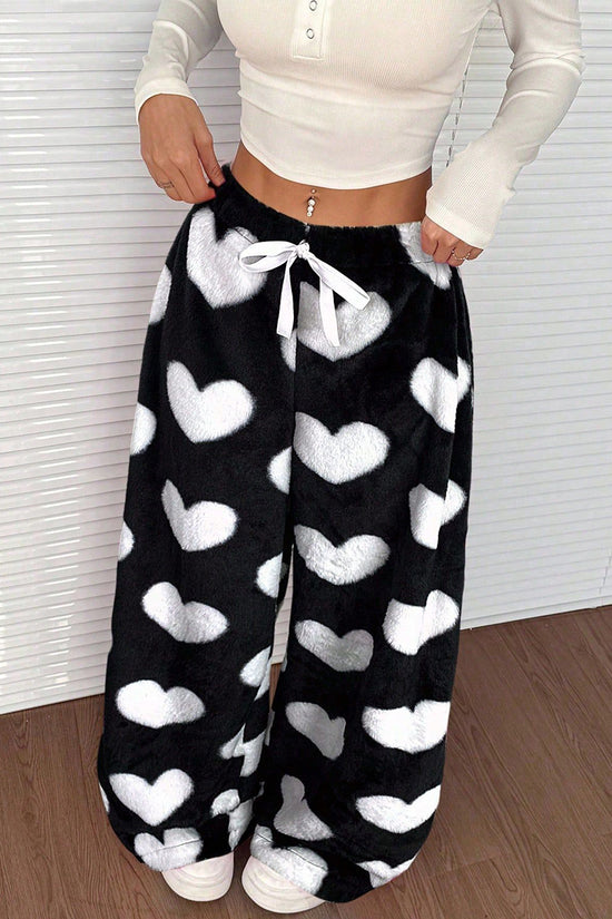 Heart Print Wide-Leg Casual Pants
