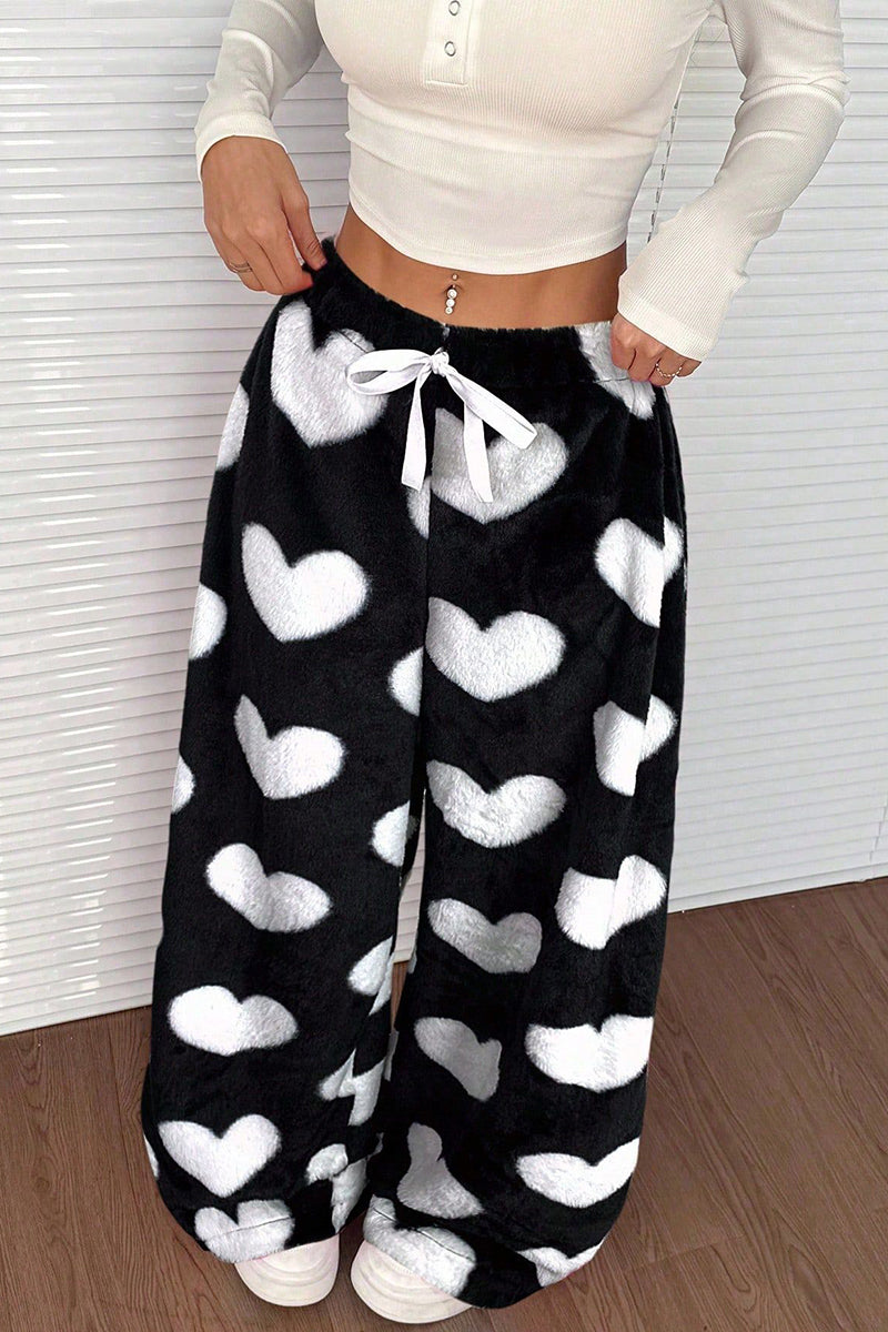 Heart Print Wide-Leg Casual Pants