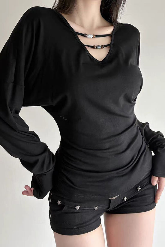 Strappy Neck Long Sleeve Bodycon Top