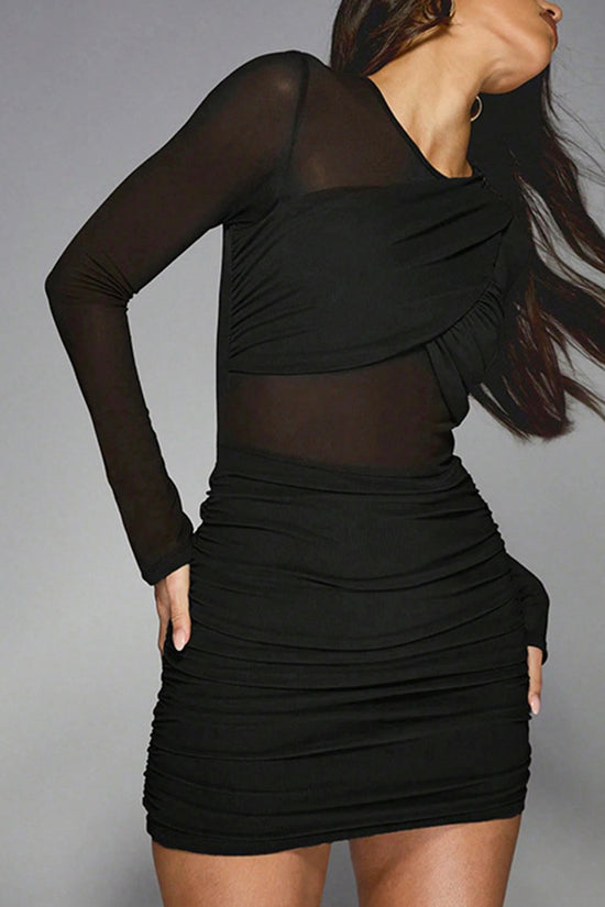 Sheer Long Sleeve Bodycon Casual Dress