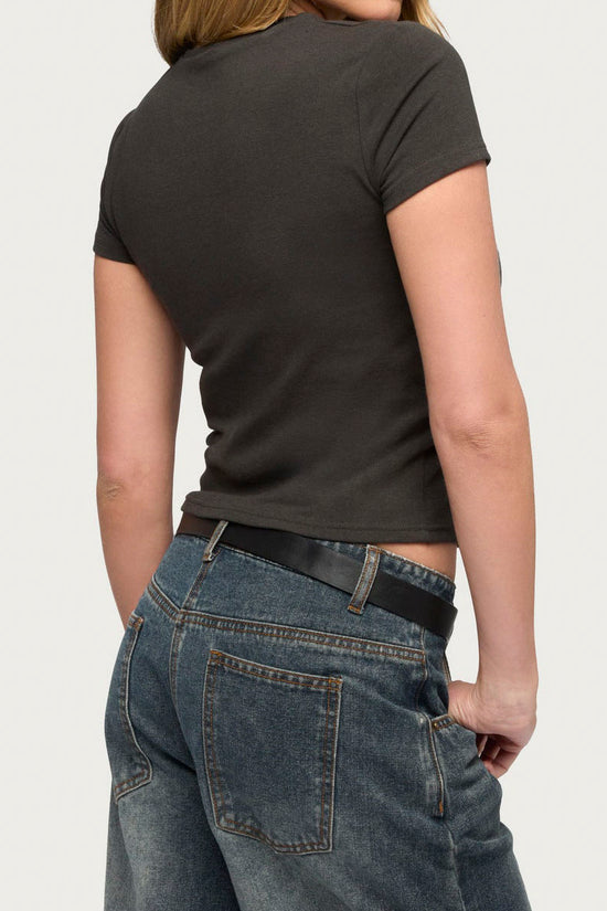 Eyelet Detail Cropped T-Shirt