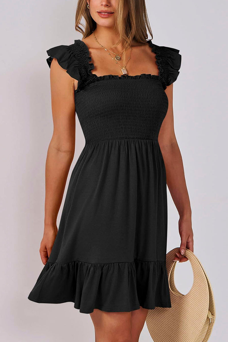 Ruffled Sleeve Smocked Casual Dress