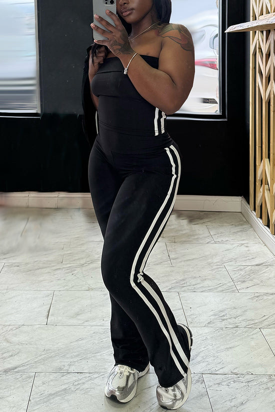 Striped Activewear Set with Zipper Jacket