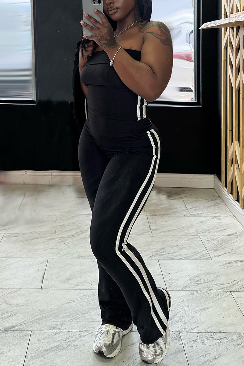Striped Activewear Set with Zipper Jacket