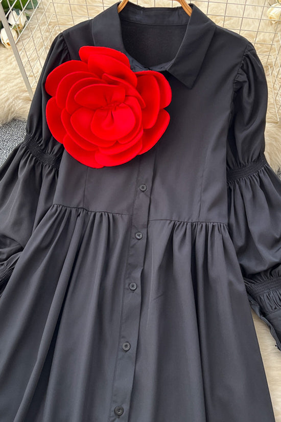 Floral Accent Button-Up Casual Dress