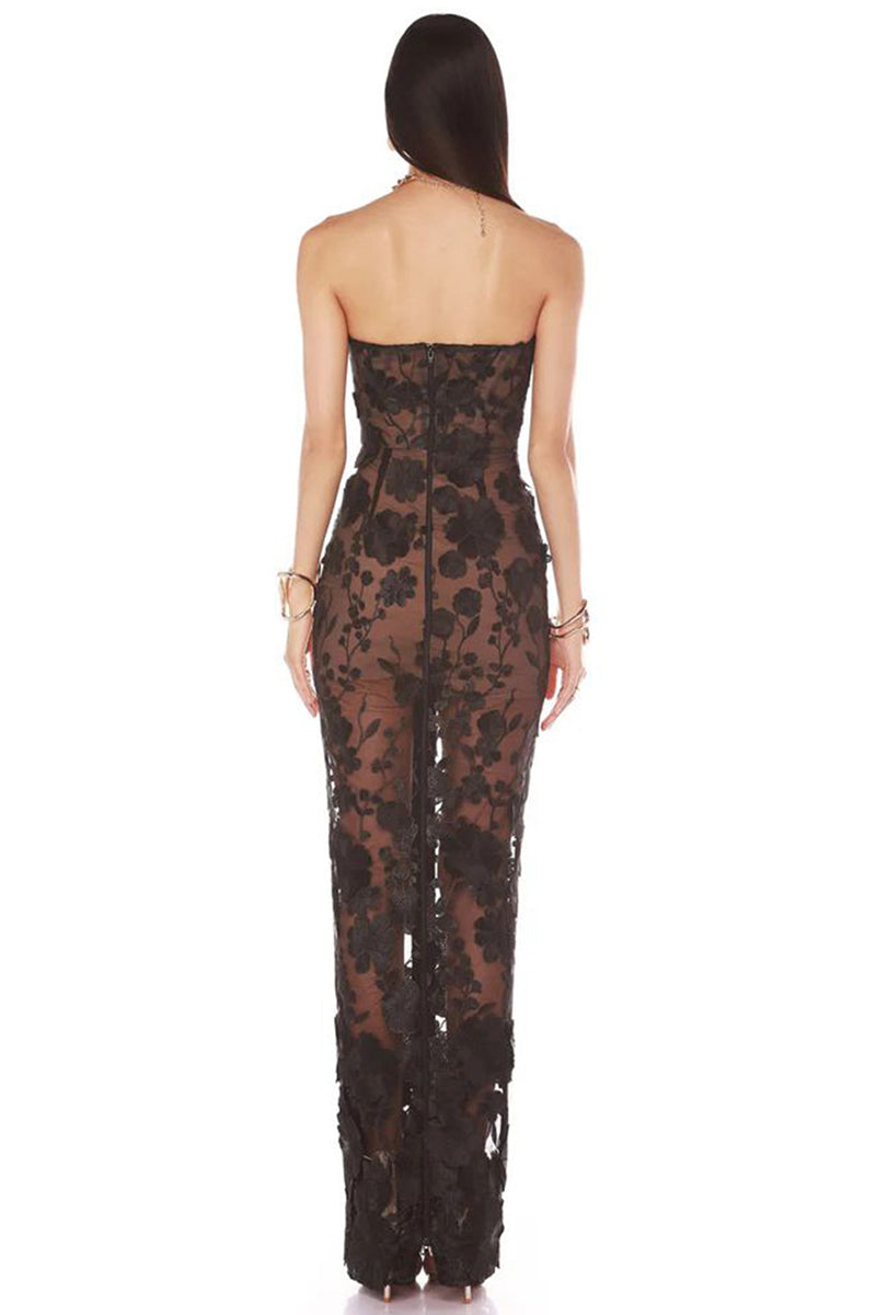 Strapless Floral Evening Gown