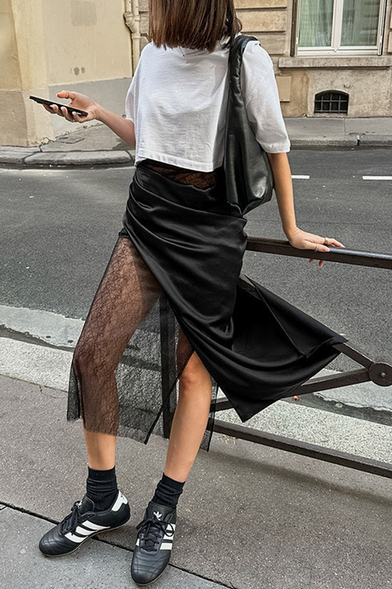 Elegant Lace Detail Midi Skirt