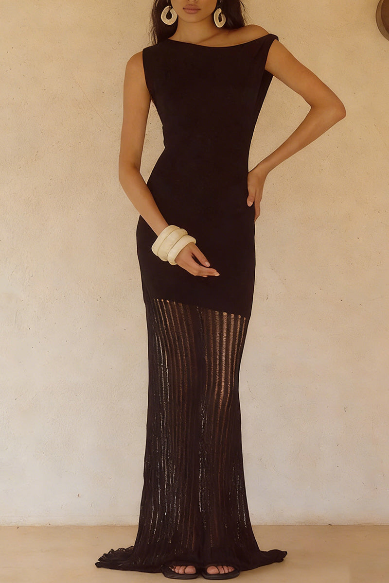 Off-Shoulder Maxi Dress with Distressed Hem