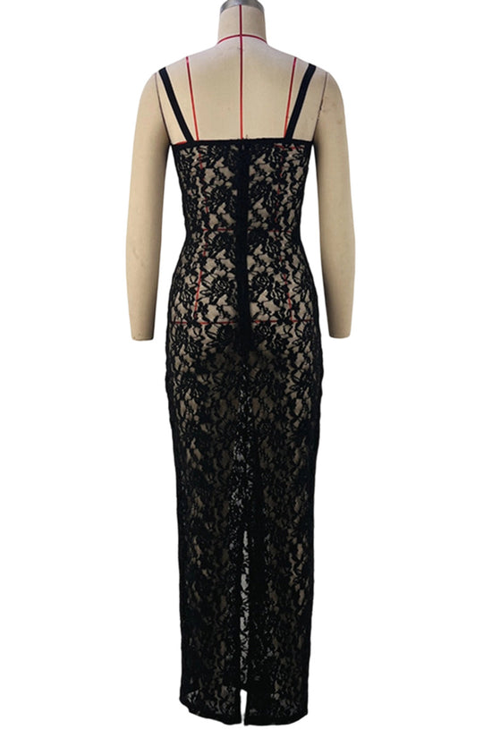 Elegant Sleeveless Sheer Lace Long Dress