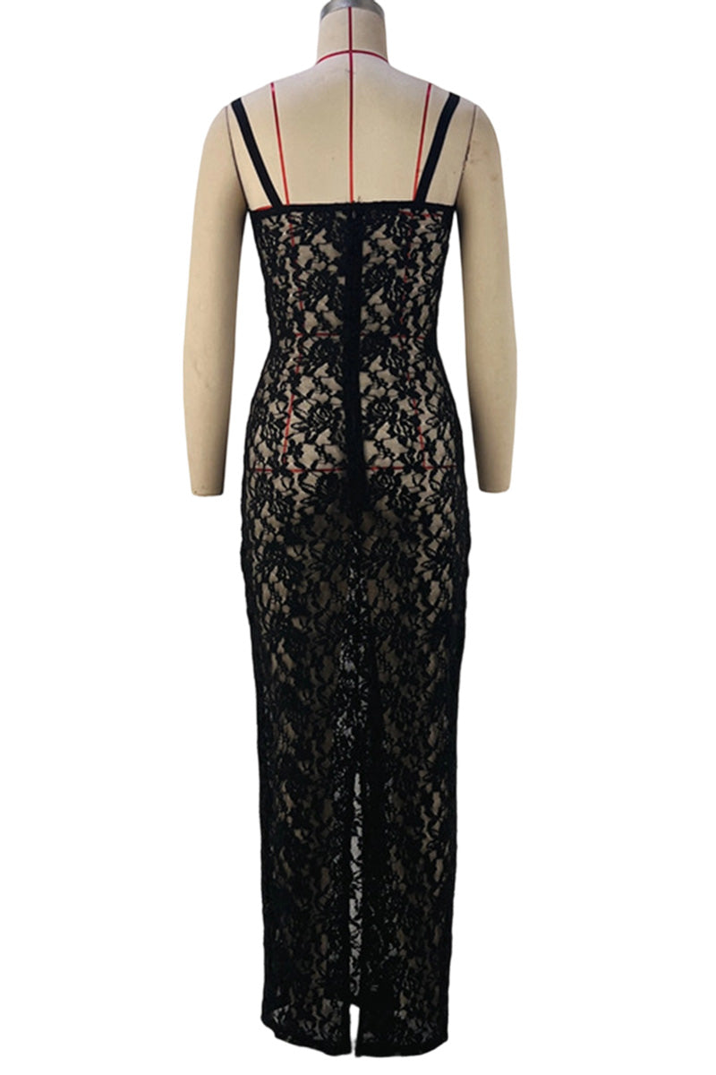 Elegant Sleeveless Sheer Lace Long Dress
