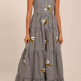 Plaid Bee Print Maxi Dress