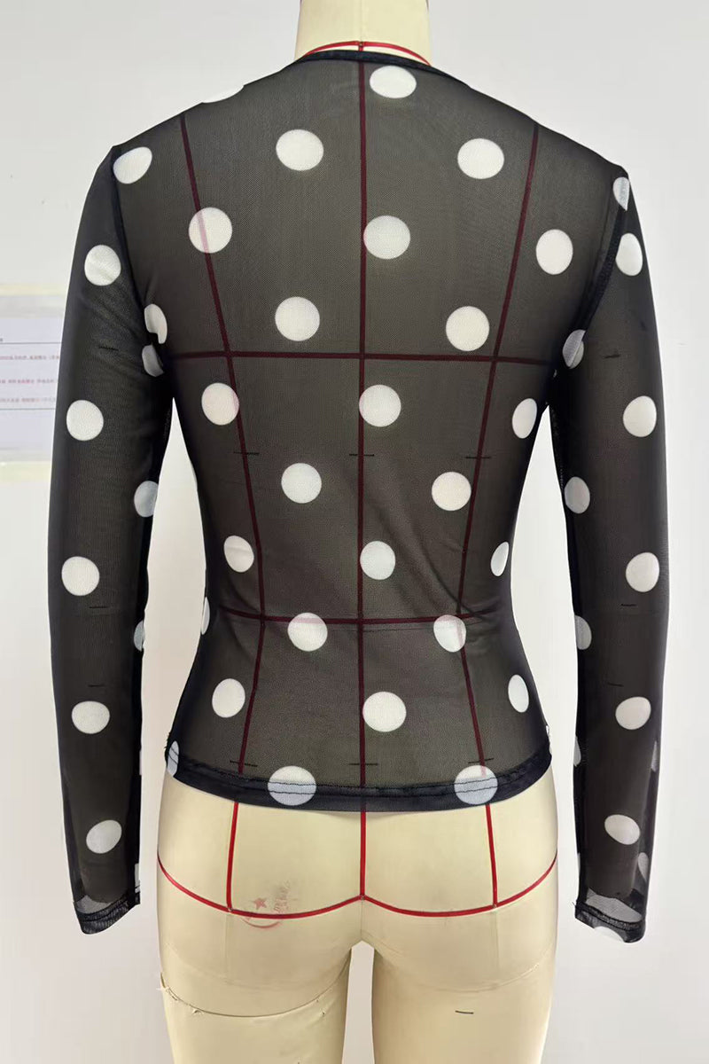 Polka Dot Sheer Long Sleeve Top