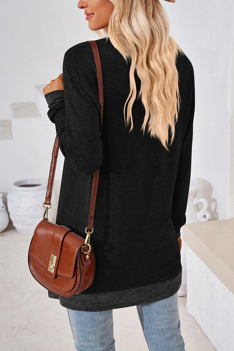 V-Neck Crochet Trim Long Sleeve Top