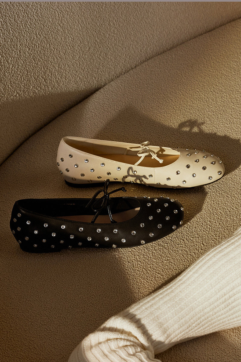Studded Bow Tie Ballet Flats